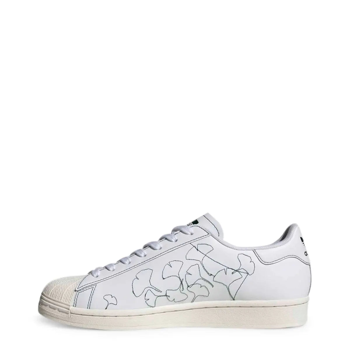 White sneaker with abstract design on a white background