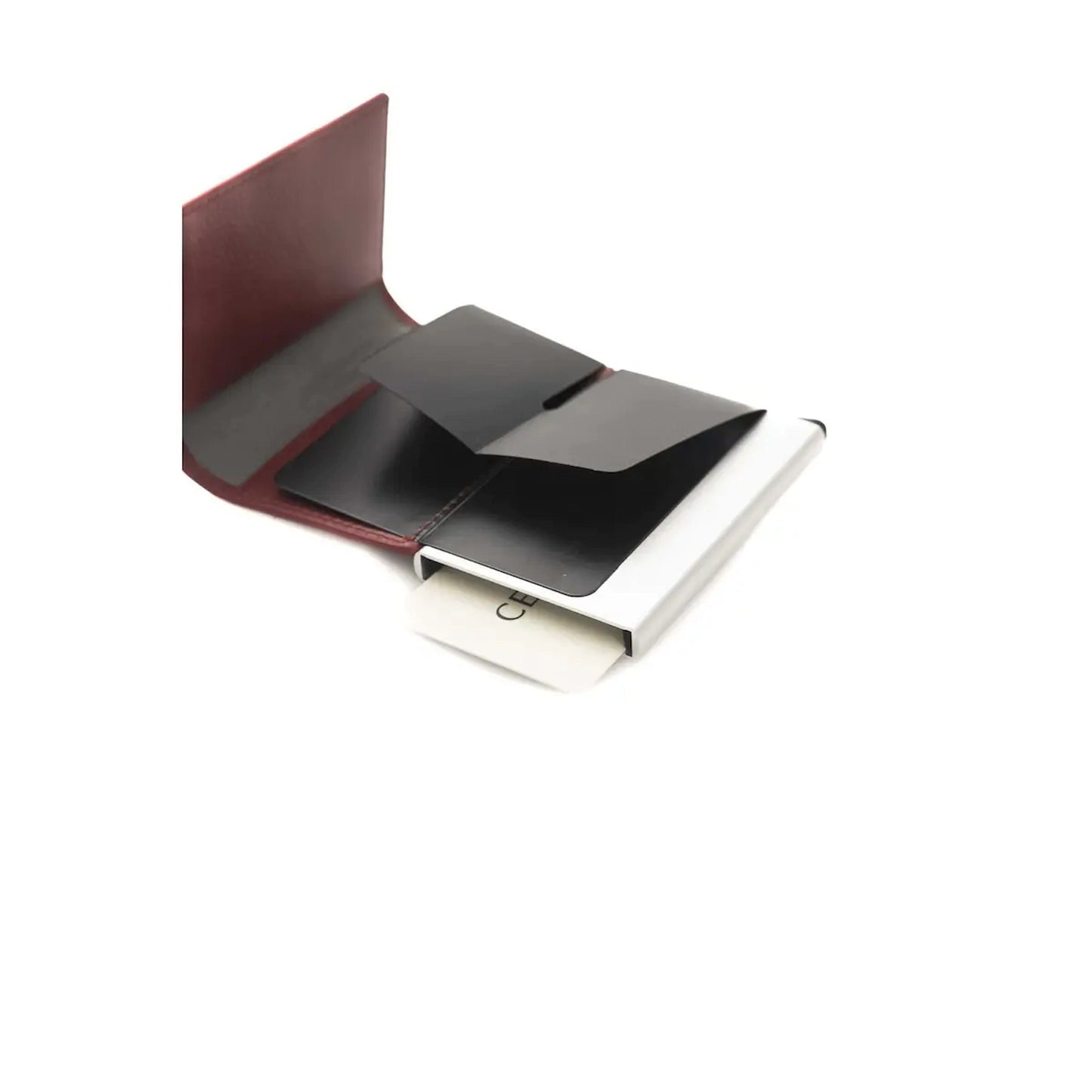 Two card holders, one brown and one silver, on a white background