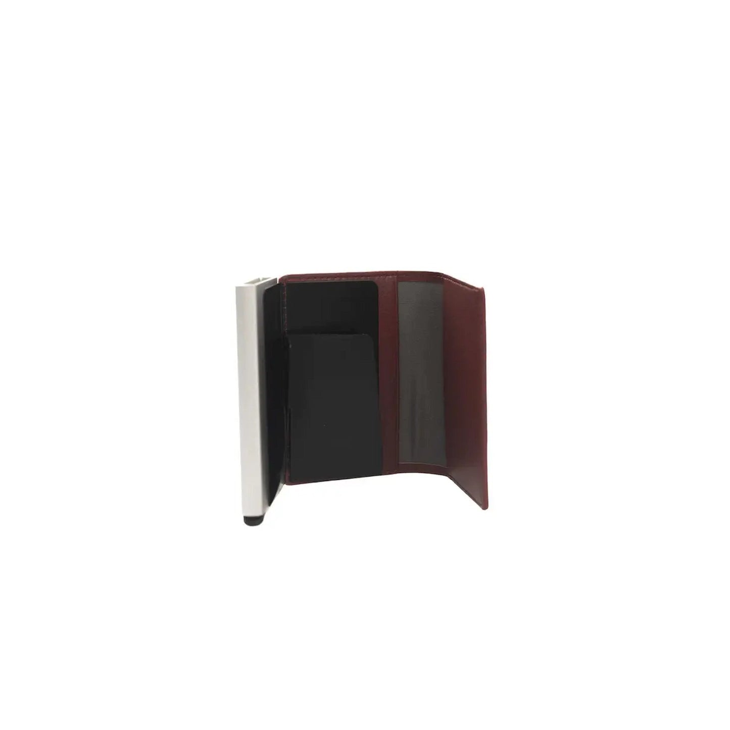 Red and black wallet on a white background