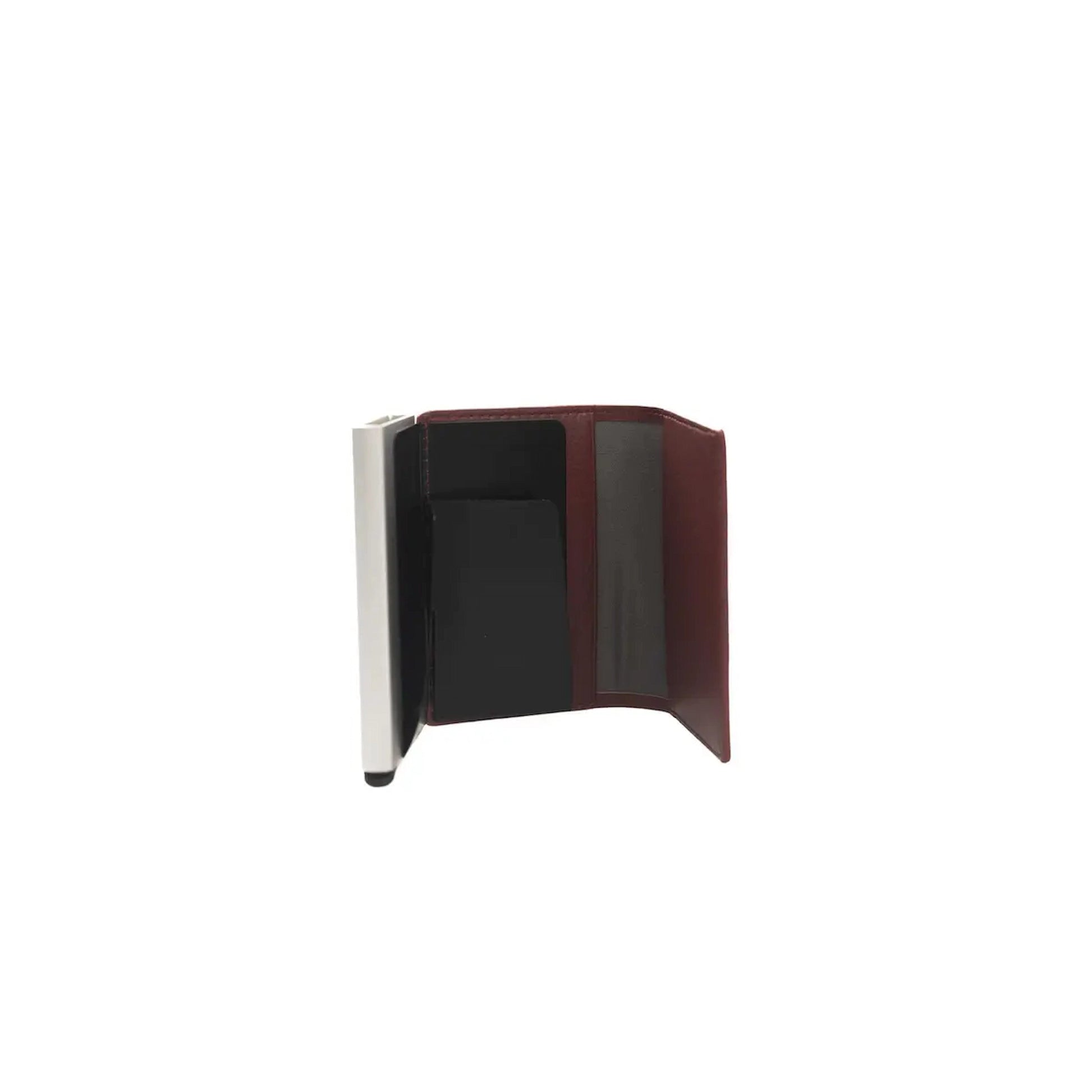 Red and black wallet on a white background