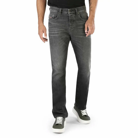 Person wearing gray jeans on a white background