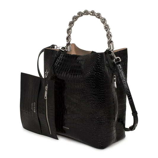 Black textured handbag with chain handle on a white background. NAISTE, MOOD ÕLAKOTT, KÄEKOTT, MUST